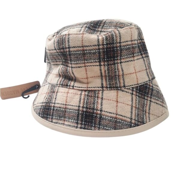 NWT Steve Madden Women's Reversible Plaid Bucket Hat Cream Fabric. One size - Picture 8 of 10